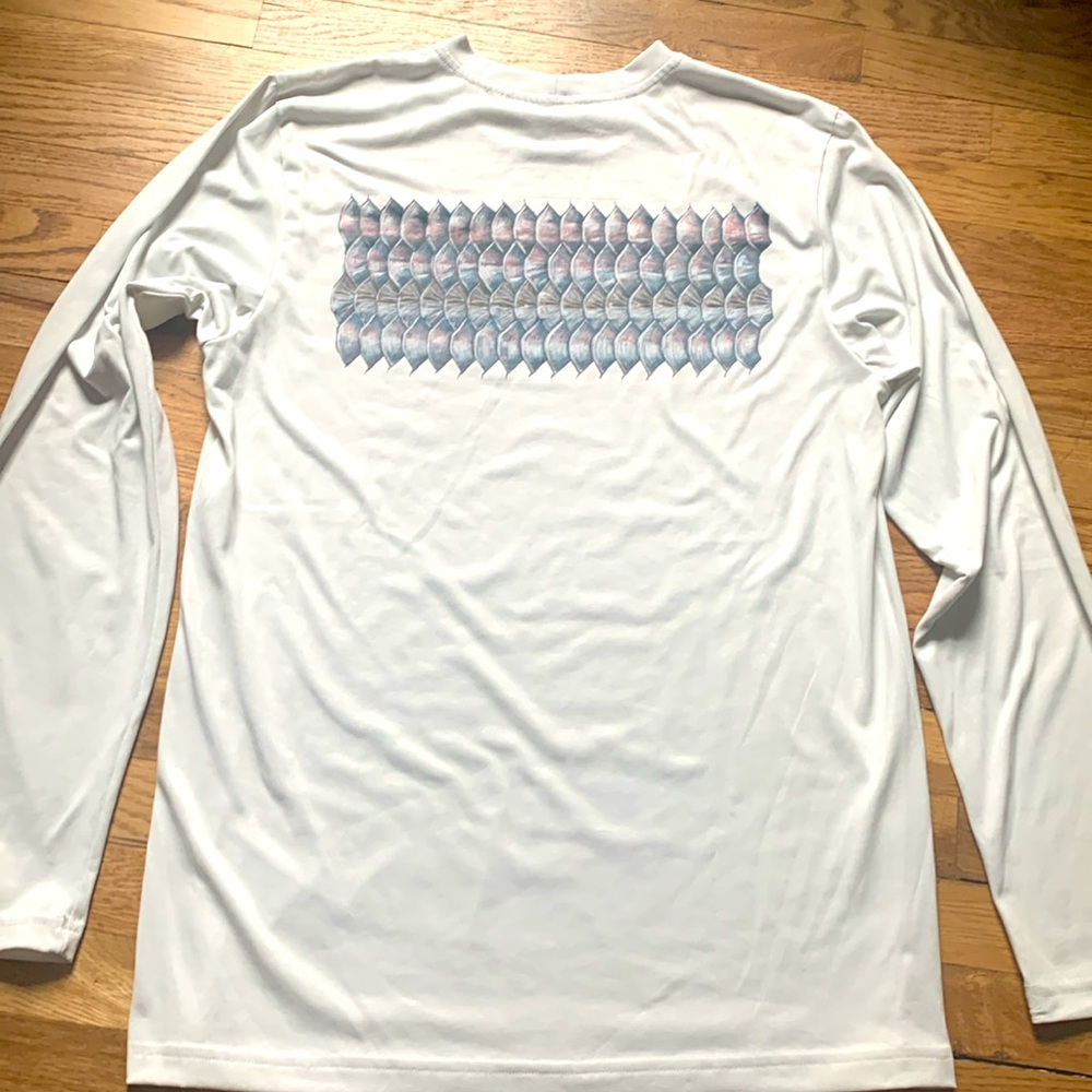 Men's Patagonia Size Small White Fish Graphic Tech Long Sleeve Tee Shirt